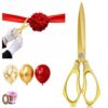 Grand Opening Ribbon Cutting Kit -10.83" gold scissors, 157" red ribbon, 11.8" flower ball, 40 Balloons（Gold & Red）white gloves. suitable for commercial grand opening and unveiling ceremonies
