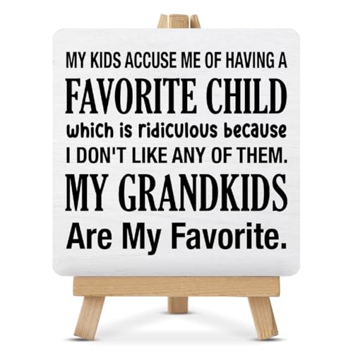 Grandparents Gift Rustic My Kids Accuse Me of Having a Favorite Child Wooden Sign with Easel Grandparents Day Decorations for Home Living Room Bedroom Desk Shelf Table