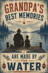 Grandpa S Best Memories Water Man and Fishing Dock Scene Wooden Jigsaw Puzzle 500 Pieces for Adults Fishing Bobbers Lake Sunset with Pine Trees Forest Gift for Fishing Lovers