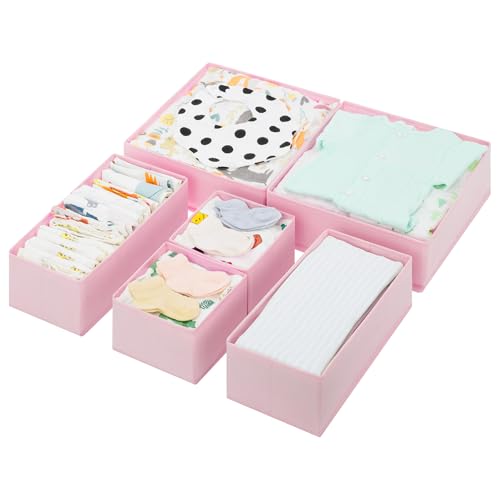 GRANNY SAYS Drawer Organizer Clothes, 6 Pack Dresser Organizer Bins for Nursery, Closet Organization and Storage Dividers for Clothing, Baby Clothes, Underwears, Pink