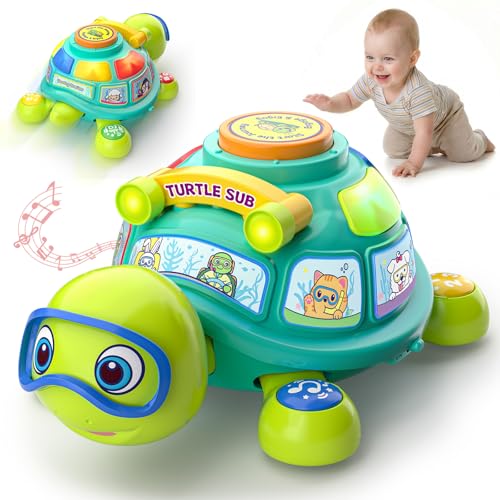 Grasili Musical Baby Toys 6-12 Months, Bilingual Educational Turtle Toys for Infants 5 6 7 8 9 10 Months, Crawling Tummy Time Toy with Light & Sound, Baby Boy Girl Gifts for 6 7 9 12 Months