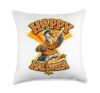 Great Blue Heron in Halloween Sweater Retro College Mascot Throw Pillow