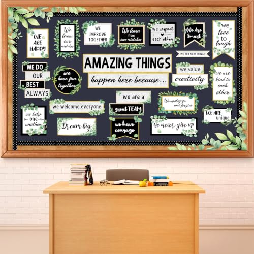 Greenery Inspirational Bulletin Board Set Farmhouse Amazing Things Happen Here Classroom Decorations Positive Quotes Paper Cutouts for Motivational Back to School Nursery Chalkboard Wall Door Supplies