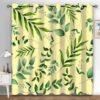 Green Leaves Blackout Curtains for Bedroom Living Room 90 Inches, Thermal Insulated Darkening Drapes Simple Printed Grommet Top Light Blocking Yellow Window Treatments, 55 x 90 Inch 2 Panels L133