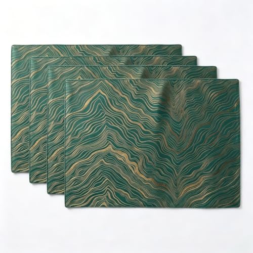 Green Placemats Set of 4, 12x18 Inch Modern Jacquard Woven Place Mats, Double Sided Reversible Non Slip Table Mats, Fade Resistant Irregular Woven Texture Dining Table Decor for Kitchen