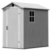 Greesum 4x6FT Plastic Storage Shed with Floor, Resin Outdoor Storaged Sheds with Lockable Door, All Weather Tool Shed with Window and Vent, Easy Assembly for Garden, Patio, Yard, Light Gray