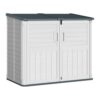 Greesum Outdoor Trash Can Storage Shed, 34 Cu.ft Horizontal Outdoor Storage Cabinet, Waterproof for Garden, Pool Storage, Garbage Cans, Beige