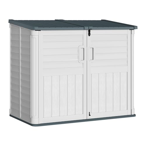 Greesum Outdoor Trash Can Storage Shed, 34 Cu.ft Horizontal Outdoor Storage Cabinet, Waterproof for Garden, Pool Storage, Garbage Cans, Beige