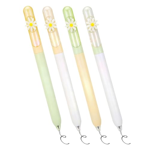 Grfccn 4 Pcs Fidget Pens,Fidget Pen for Adults with Daisy Spinner,Stress Anxiety Relief 0.5Mm Black Ink Gel Pens,Quick Dry Fine Point Smooth Writing Ballpoint Pen for Office Supplies