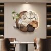 GRIPITHPY 3D Wall Art Decor Clock with LED Light, Large Wall Hanging Sculpture Painting, Plug-in Power, Modern Home Decorative Wall Clock Art Decorations Lamp for Living Room(39.3"x31.5", Khaki)