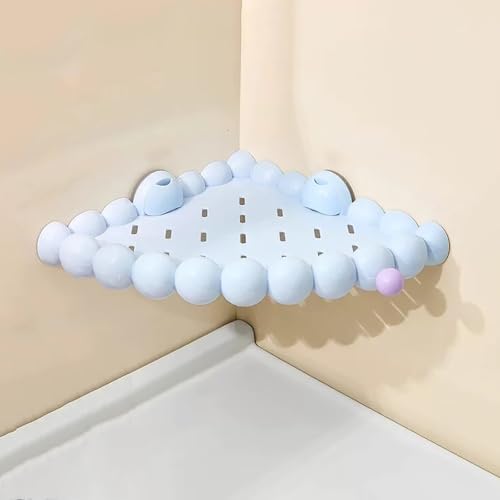 GRIPITHPY Corner Shower Caddy Suction Cup,Cute Plastic Shower Shelves Wall Mounted,no Drilling Triangle Storage Shelf with Ball Hook for Bathroom,Kitchen,Bedroom(10.15" W x 10.51" L x 2.28" H,Blue)