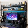 GRIPITHPY Heavy-Duty Desk Shelf Organizer with Pegboard,Dorm Desk Hutch Shelf k Shaped Stand,Multipurpose 2-Tier Desktop Display Rack for Office Dorm Gaming Desks(53.1" Lx9.9 Wx39 H,Black)
