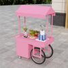 GRIPITHPY Rolling Dessert Display Cart with Canopy, Metal Food Vendor Cart with Lockable Casters & Storage Cabinet, Candy Flower Serving Stand Carts for Outdoor Market Party(L 120cm/47.2in, PinkA)