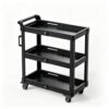 Griplier Adjustable Rolling Tool Cart, Expandable 3-Tier Steel Utility Cart with Powder Coated Finish, 50KG Load Capacity, Mobile Storage Organizer for Garage, Workshop & Home (Black)
