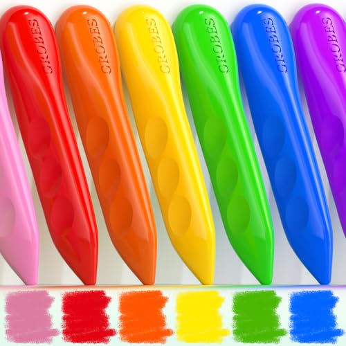 GROBES 12 Colors Jumbo Crayons for Kids Ages 2-4 and 4-8, Non-Toxic Washable Silky Crayons for Toddlers 1-3, Easy-Grip Triangle Design, Unbreakable Art Supplies for Preschool and Elementary School