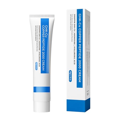 Grospe GHK-Cu Copper Peptide Cream, 2000ppm Copper Peptides Face Moisturizer with Hyaluronic Acid & Adenosine, Hydrating Firming Face Cream for Daily Morning & Night Skincare Routine, 1.76 oz