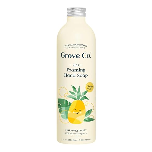 Grove Co. Kids Foaming Hand Soap Refill (1-Pack) – 12oz Natural Soap Concentrate for Kids, 97% Plant-Based & Aluminum Packaging, Pineapple Party Scent, Sustainable Zero Waste Home