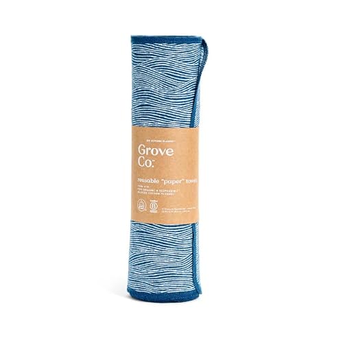 Grove Co. Reusable Paper Towels – 100% GOTS Certified Organic Cotton Cleaning Towels – Washable & Absorbent Kitchen Cloths for Spills, Napkins & Cleaning – Zero Waste & Plastic Free – 12 Count – Waves
