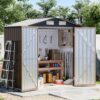 Grovellis 4x6FT Outdoor Metal Storage Shed with Frame Floor,Double Doors,with Frame Floor,Tool Shed for Garden, Patio, Backyard Brown