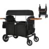 GROWNEER 4 Seater Stroller Wagon for Kids, Foldable Wagon Stroller with Removable Canopy, One-Hand Folding, Adjustable Push & Pull Handles, Snack Tray, Large Storage, All-Terrain Wheels, Black