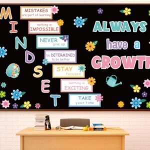 Growth Mindset Bulletin Board Set Flower Theme Poster Positive Educational Sayings Accents Decoration Inspiration Classroom Wall Display Set Brain Cutouts for School Office Home Teacher Classroom Wall