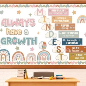 Growth Mindset Bulletin Board Set Motivational Classroom Decoration Always Have a Growth Bulletin Board Decoration Inspirational Affirmations Paper Cutouts for Back to School Wall Door Decor(Boho)