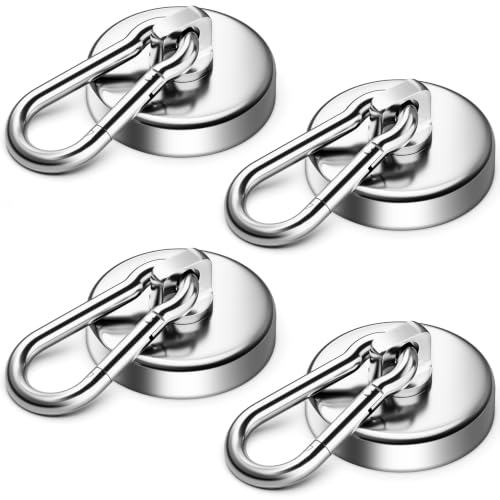 Grtard 4 Pack Magnetic Hooks Heavy Duty, 150Lbs Strong Magnetic Hooks with Swivel Carabiner for Cruise Cabins, Neodymium Magnet Hooks Heavy Duty, Magnetic Carabiner Hook for Garage, Workplace, Kitchen
