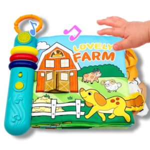 GRWXHB Baby Song Books 0-6-12 Months, Nontoxic Fabric Baby Cloth Books with Music and Lights Newborn Infant Carseat Toys 6-9-12 Months Shower Gifts Easter Basket Stuffers (Farm)