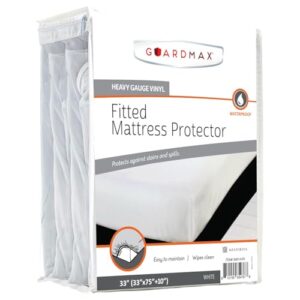 Guardmax Heavy Gauge Vinyl Cot Size Mattress Protector - Waterproof & Dust Proof Mattress Cover with Stretchable Pockets - Soft, Comfortable, & Noiseless Waterproof Fitted Sheet.(33 x 75 X 10)