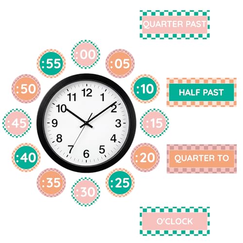 Gueevin 16 Pcs Clock Numbers Bulletin Board Kits Gingham Telling Time Teaching Clock Labels Back to School Elementary Classroom Decorations for Home School Classroom Living Room Teacher Supplies