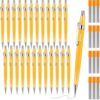 Gueevin 24 Pcs Yellow Mechanical Pencil 0.9mm Metal Penpoint Mechanical Pencil Retractable Automatic Drafting Pencils Refills for Back to School Supplies Writing Drawing Signature