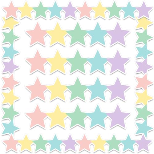 Gueevin 35ft Pastel Star Bulletin Board Borders, Sparkle Borders Die Cut Trimmers for School Whiteboard Classroom Graduation Party Decor Cardstock Wall Display