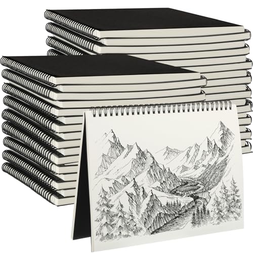 Gueevin 36 Pack Hardbound Spiral Sketch Books Bulk Bound Sketchbooks Blank Notebook 100gsm 7.5" x 10" 60 Sheets Drawing Art Paper for Artist Adult Art Supplies Pencil Pastel (Black)