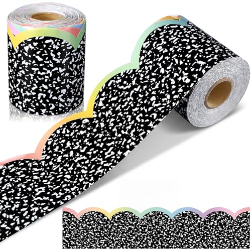 Gueevin 65 ft Composition Bulletin Board Borders Black and White Scalloped Rolled Border Trim Pastel Wave Line Borders Decoration for Walls, Desks, Windows, Doors, Lockers, Schools, Classrooms, Office