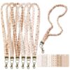 Gueevin 6 Set Teacher Scrunchie Lanyard with ID Badge Holder Back to School Gift Stretchy Elastic Lanyard with Lobster Clasp (Autumn,Beige Brown)
