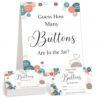 Guess How Many Buttons Baby Shower Game, 50 Cards with Standing Sign