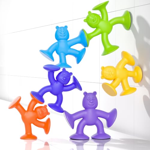 Guibola 6 PCS Suction Cup Toys, No Hole Baby Bath Toys Suction Toy - Connect, Build, Create - Toddler Bath Toys for Kids Ages 1-3, Silicone Sensory Fidget Toys for Baby Tray Window Travel