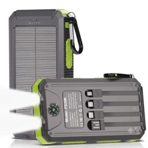 GULLVEN Solar Charger Power Bank 20,000mAh, Outdoor Waterproof External Backup Power Charger with USB-C for Cell Phones, Solar Battery Pack with Dual Flashlight for Camping