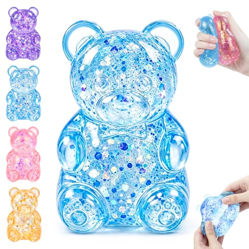 Gummy Bear Squishy Stress Bear Taba Squishy Toys Squeeze Fidget Toys for Stress Relief Sensory Stress Balls for Kids and Adults Birthday Gifts Party Favors Stocking Stuffers Class Prizes(Blue)