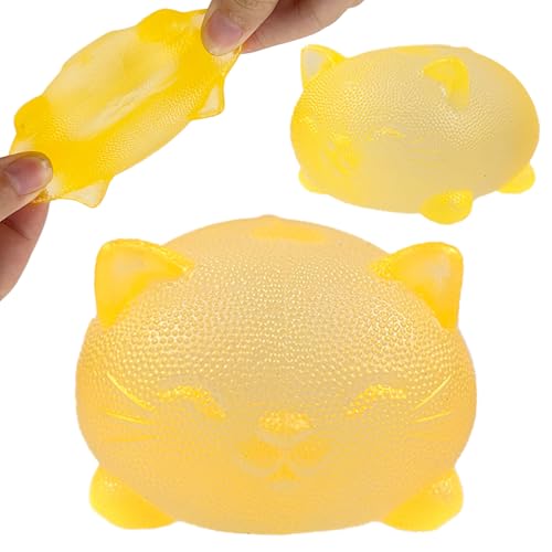Gummy Kitty & Sugar Ball Designs, Anxiety Relief & Focus Toy, Maltose Filled Squeeze Cat Toys for Sensory Play, Sensory Fidget Toys for Adults, Kids, Slow Rising Squishy Stress Ball (Orange )