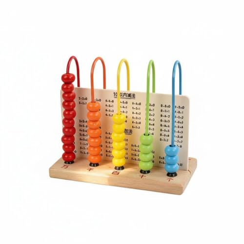 Guohetuk Arithmetic Abacus Math Calculation Rack Wooden Counting Frame Double-Sided Printed Board Multi-Row Value Teaching Aid Smooth Finish Construction Suitable for Child Development