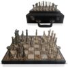 Guruji Divinity Collectible Metal Brass Chess Set Tribal Warli Art in Leather Storage Box. (12 X 12 in)