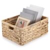GUSHBIN Natural Water Hyacinth Storage Basket Home Rectangular Organizer with Built-in Handles Square Shallow Bin Large Shelf Basket for Home Decor, 15.9"L x 12"W x 7.1"H