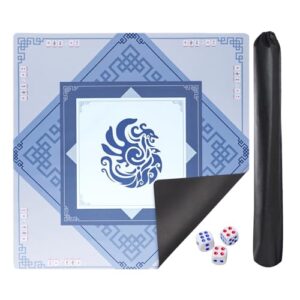GUSTARIA Large Mahjong Mat with Black Carrying Bag, Anti-Slip and Noise Reduction Table Cover for Mahjong, Poker, Card Games, Dominoes, Board Games (Blue, 31.5 inches)