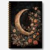 Guymn Dark Moon Floral Notebook, Vintage Rustic Gothic Flower Journal, Dark Academia Cottagecore Botanical Lunar Hardcover Spiral Notebooks Journals, 5.5x8.3 Inch