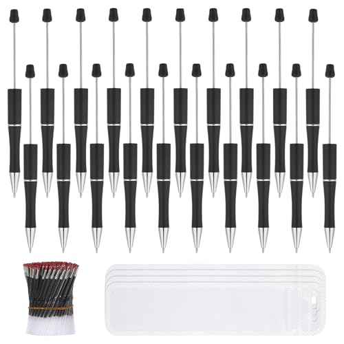 Gweichunon 60 Piece Beadable Pens Bulk Set, Beaded Pens DIY with 20 Ballpoint Pen Sets and 40 Refills & Bags, Office Supplies for Office Art Crafts Journaling Party Favors Project Accessories Black