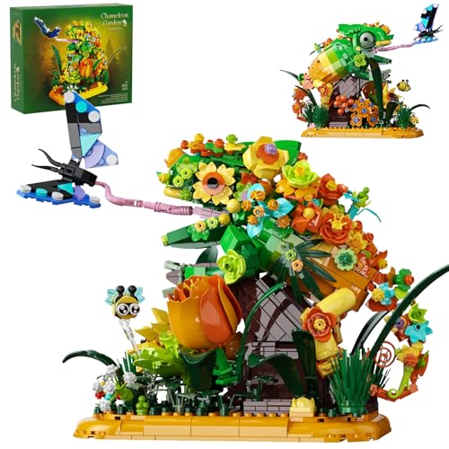 GXJTYYBS Chameleon Garden Bonsai Building Set, 1092PCS Nature Inspired MOC Flowers & Insects STEM Kit Animal, Stunning Desk Decor for Home/Office, Building Blocks for Kids Adults Aged 12+