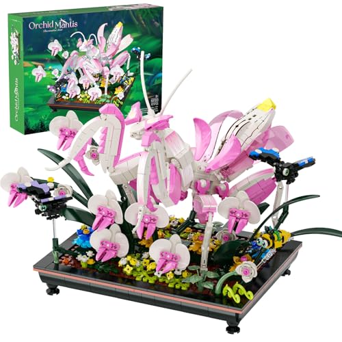 GXJTYYBS Orchid Praying Mantis Flowers Bonsai Building Set, MOC Insects Nature Inspired STEM Kit for Adults, Stunning Desk Decor for Home/Office, for Boys Girls Aged 8-16+ 1077PCS