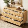 Gyfimoie 47.2" W Dresser for Bedroom with 6 Drawers, Modern Chest of Drawers with Power Outlet, Wooden Dresser TV Stand, Wood Closet Clothes Storage Organizer for Living Room, Hallway, Natural Oak