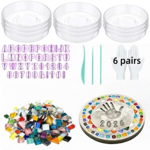 GZZHPFY 9 piece Stepping Stone kit Includes Round Cement molds, Mosaic Tiles and Carving Tools, DIY Garden Stepping Stone kit for Kids, Home, Outdoor Walkway Pavement Decoration, (3 Sizes)